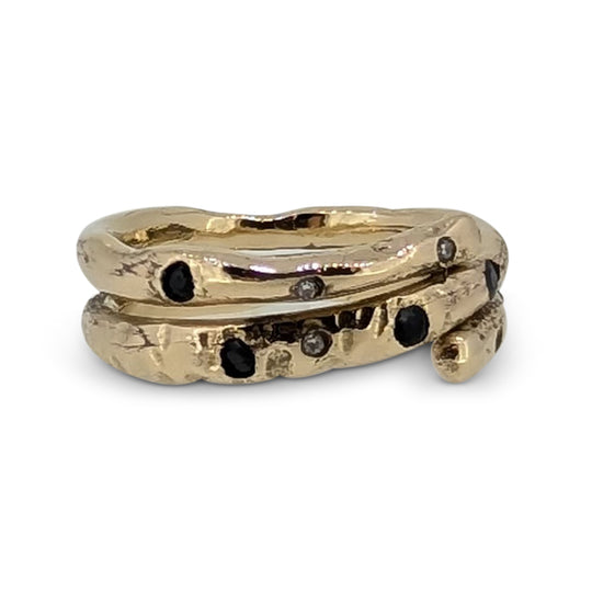 9ct Yellow Gold Sapphire & Diamond Swirl Ring – Handcrafted Artisan Design