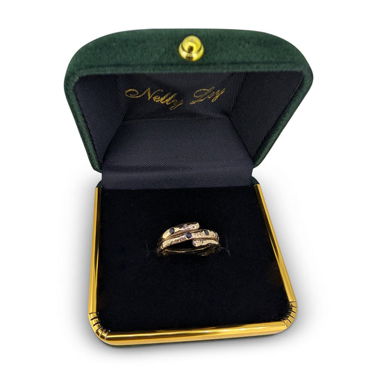 9ct Yellow Gold Sapphire & Diamond Swirl Ring – Handcrafted Artisan Design