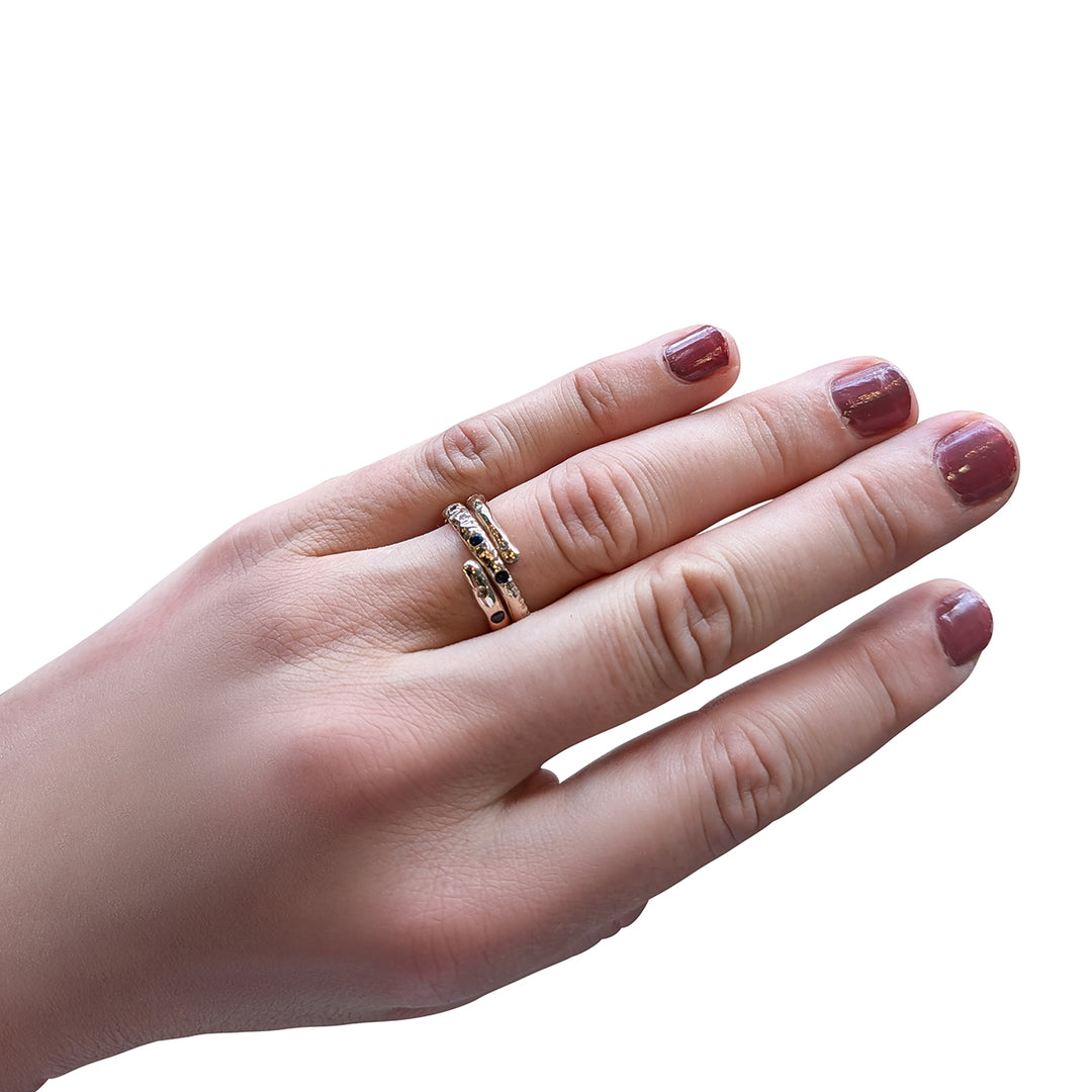 9ct Yellow Gold Sapphire & Diamond Swirl Ring – Handcrafted Artisan Design