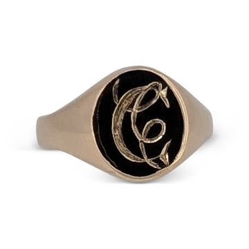 9ct Rose Gold Personalised Oval Signet Ring – Hand Engraved