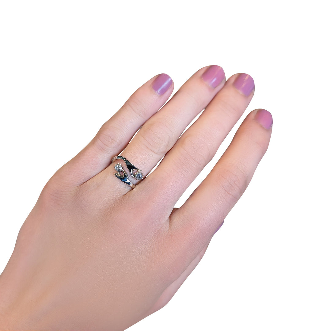 18ct Yellow Gold Diamond Hands Ring – Old Cut Natural Diamond Artisan Ring