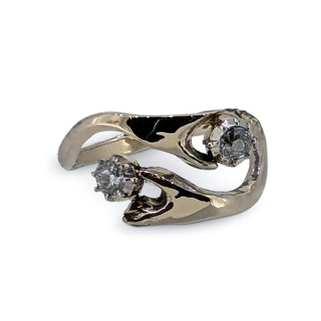 18ct Yellow Gold Diamond Hands Ring – Old Cut Natural Diamond Artisan Ring