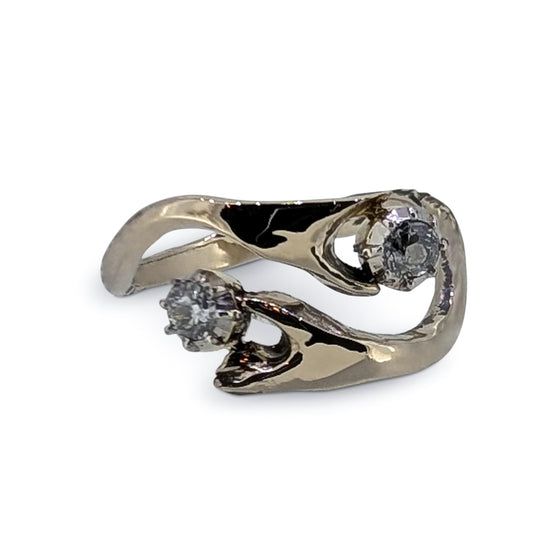 18ct Yellow Gold Diamond Hands Ring – Old Cut Natural Diamond Artisan Ring