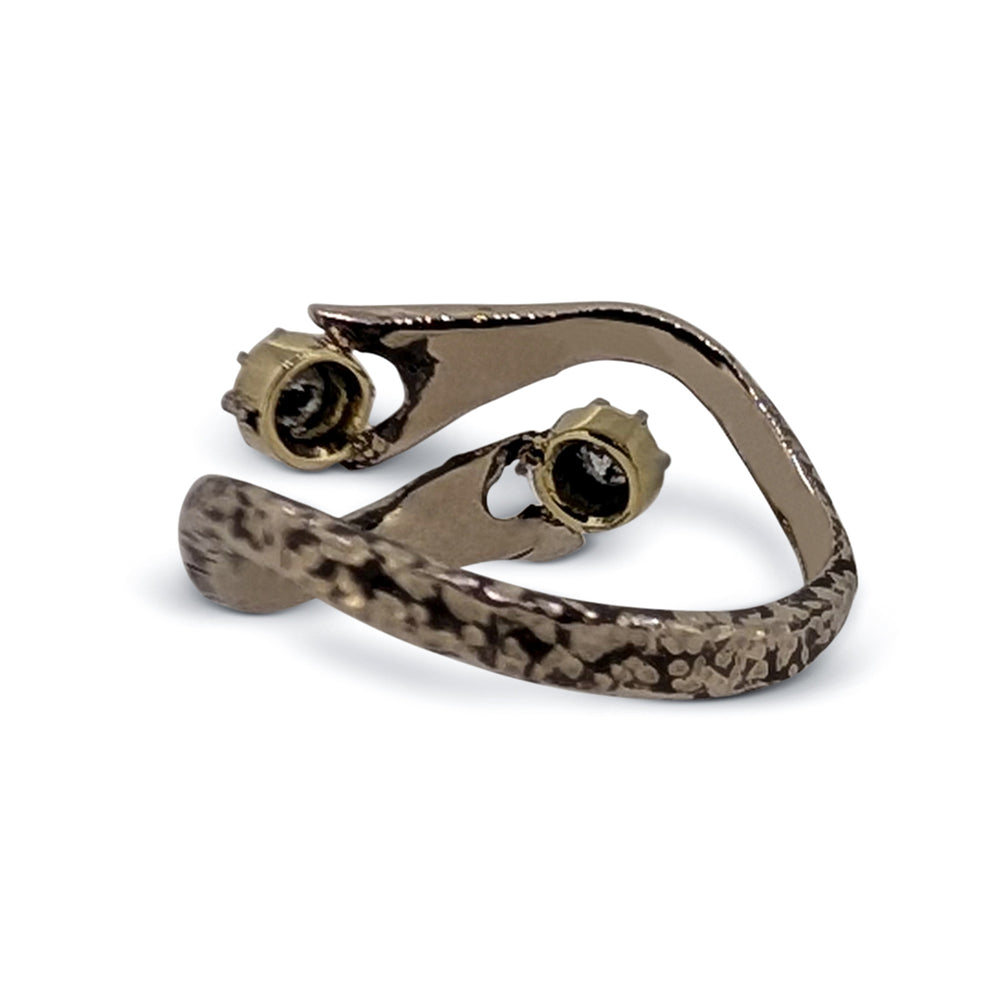 18ct Yellow Gold Diamond Hands Ring – Old Cut Natural Diamond Artisan Ring