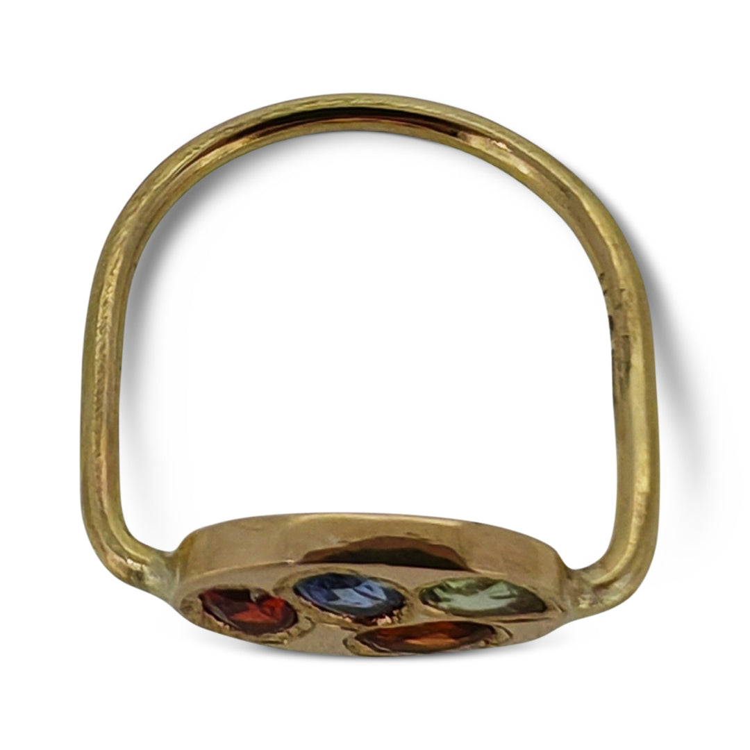 9ct Yellow Gold Oval Disc Ring – Delicate Handmade Natural Sapphires