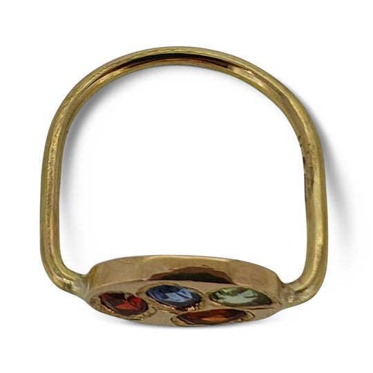 9ct Yellow Gold Oval Disc Ring – Delicate Handmade Natural Sapphires