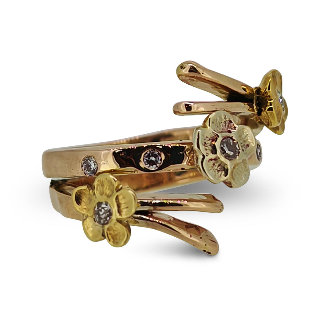 Handmade 9ct Rose Gold Floral Diamond Ring