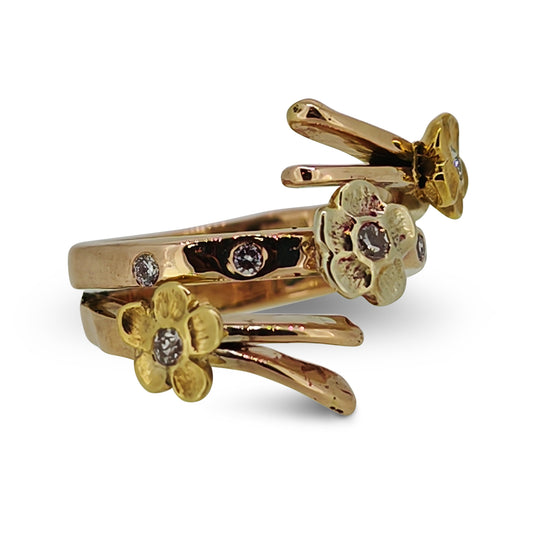 Handmade 9ct Rose Gold Floral Diamond Ring