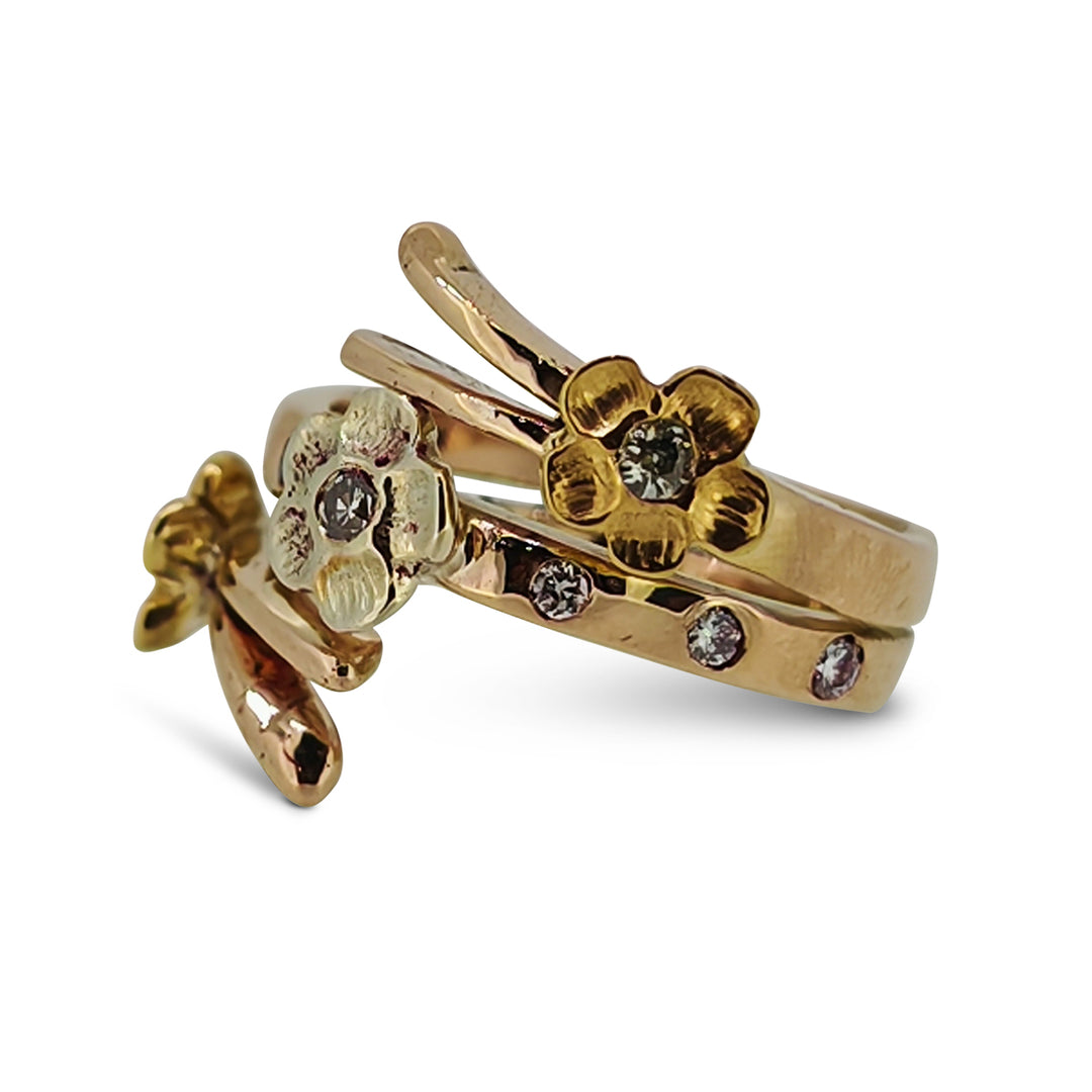 Handmade 9ct Rose Gold Floral Diamond Ring