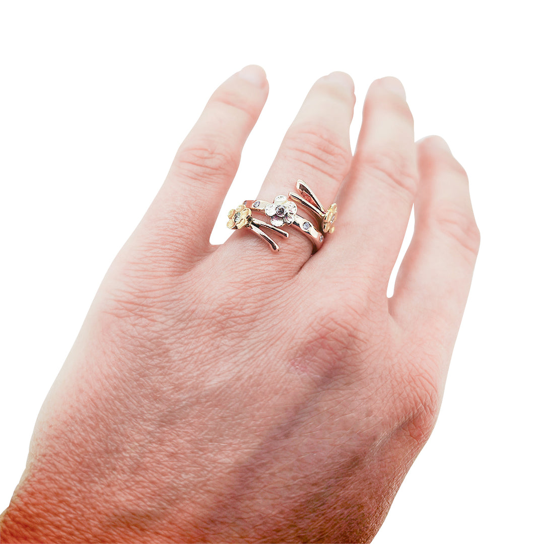 Handmade 9ct Rose Gold Floral Diamond Ring