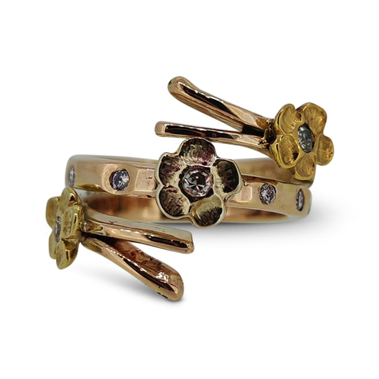 Handmade 9ct Rose Gold Floral Diamond Ring