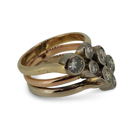 Tri Colour 18ct Gold Diamond Ring – Bubble Design with 2.5ct Brilliant Diamonds