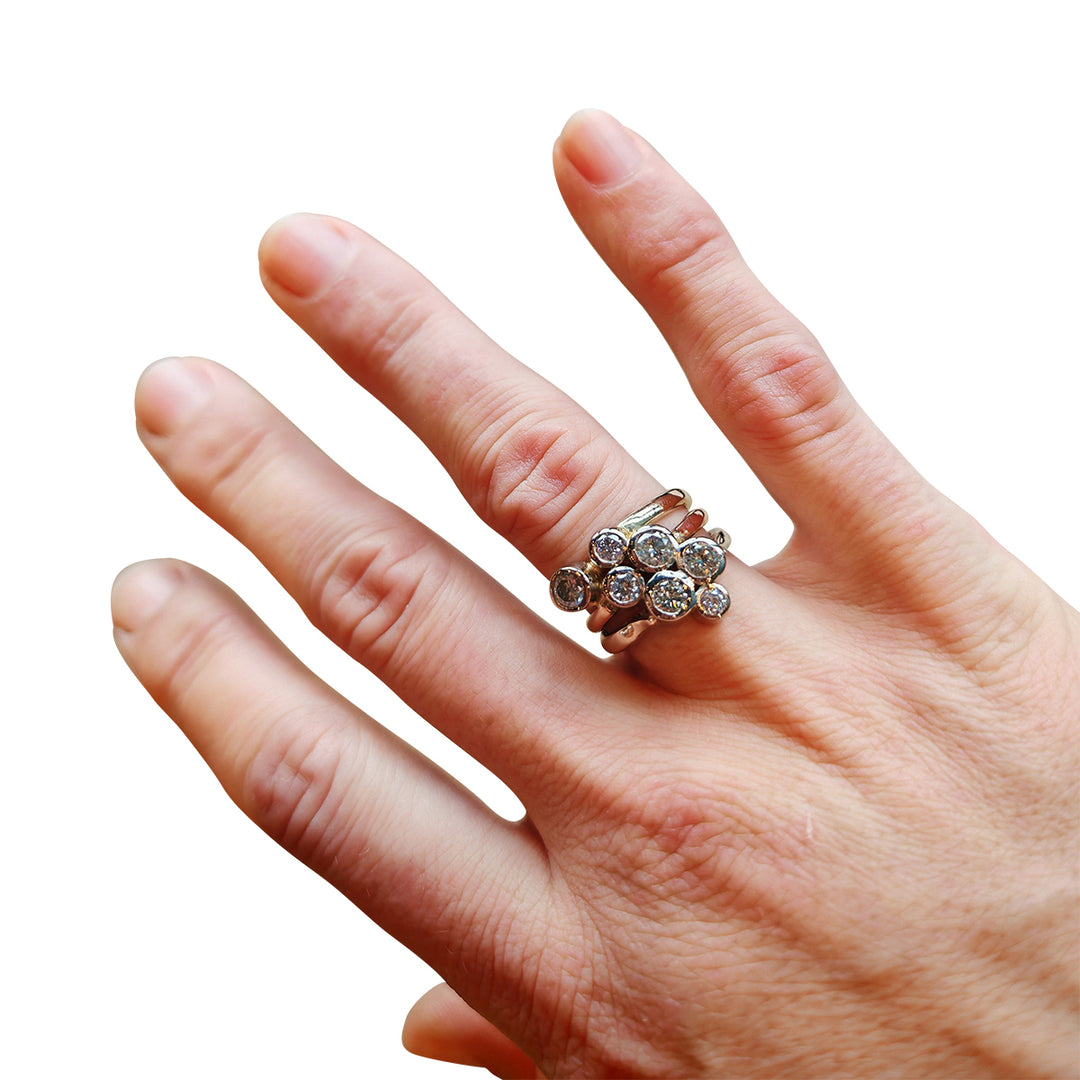 Tri Colour 18ct Gold Diamond Ring – Bubble Design with 2.5ct Brilliant Diamonds