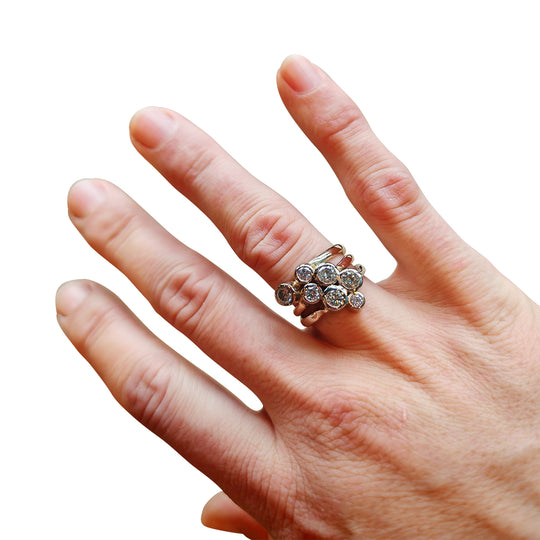 Tri Colour 18ct Gold Diamond Ring – Bubble Design with 2.5ct Brilliant Diamonds