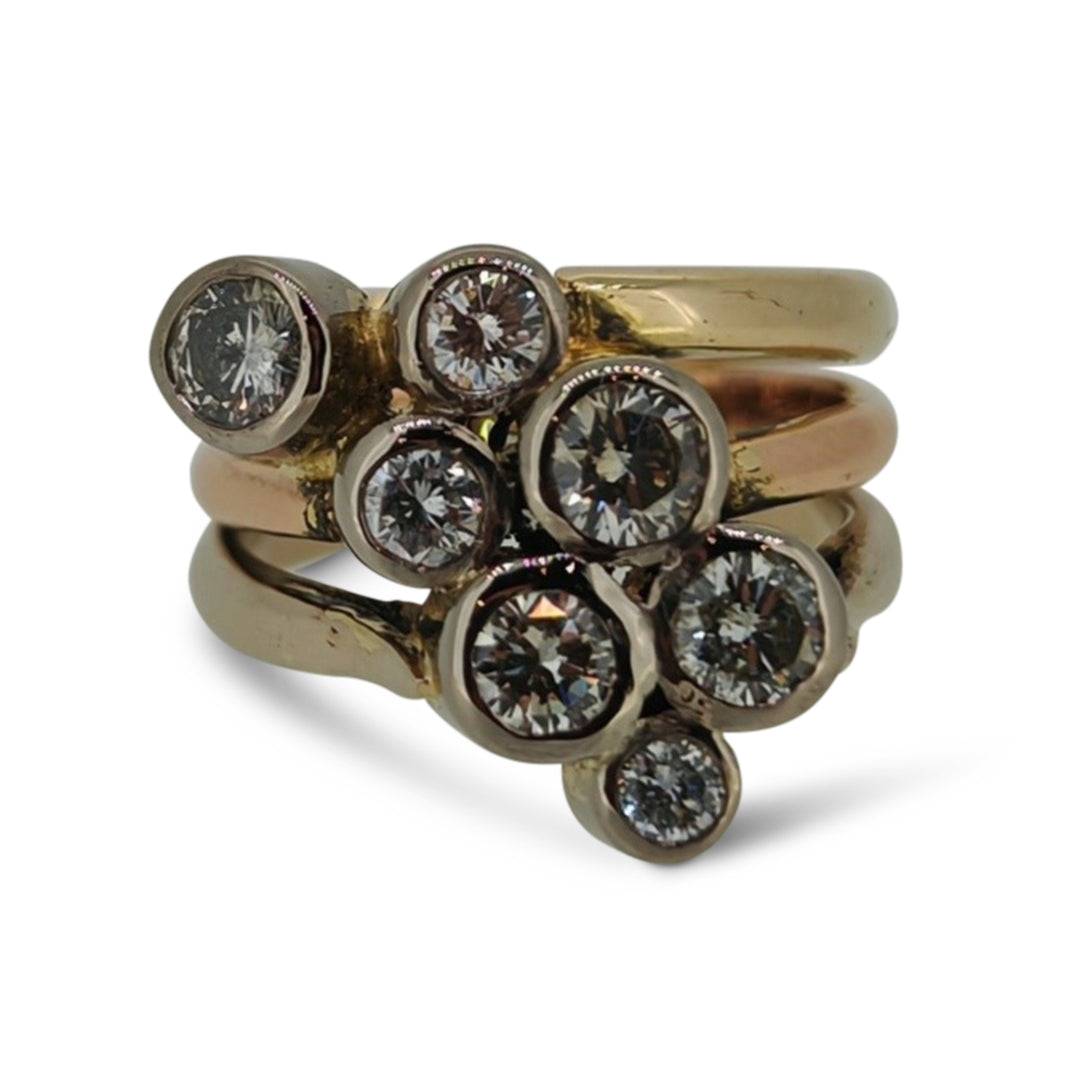 Tri Colour 18ct Gold Diamond Ring – Bubble Design with 2.5ct Brilliant Diamonds