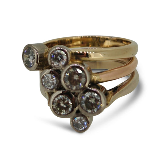 Tri Colour 18ct Gold Diamond Ring – Bubble Design with 2.5ct Brilliant Diamonds