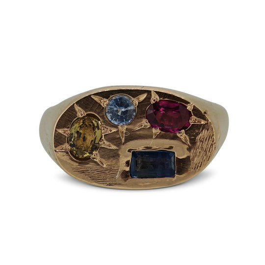 9ct Rose Gold Landscape Sapphire Ring – Handmade 1.5ct Multicolour Natural Stones