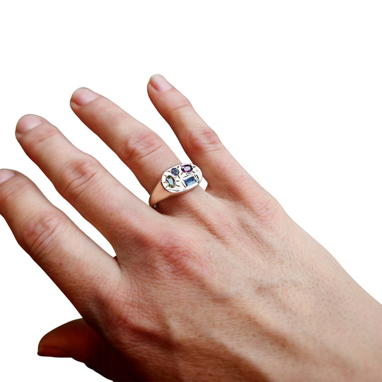 9ct Rose Gold Landscape Sapphire Ring – Handmade 1.5ct Multicolour Natural Stones