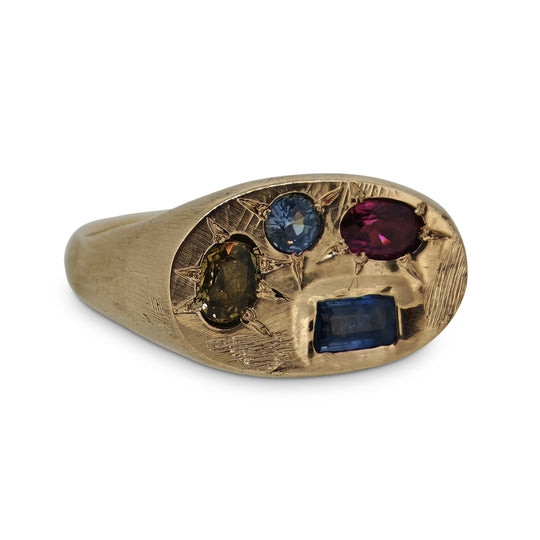 9ct Rose Gold Landscape Sapphire Ring – Handmade 1.5ct Multicolour Natural Stones