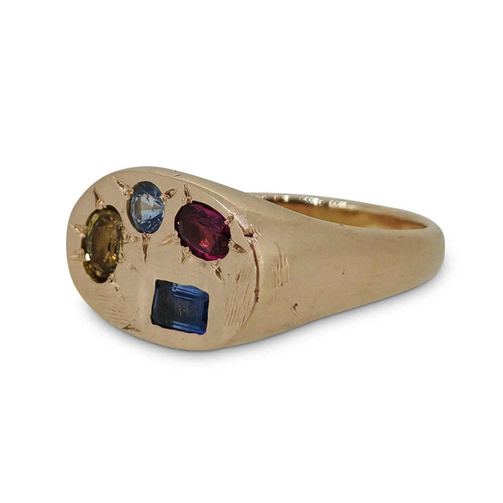 9ct Rose Gold Landscape Sapphire Ring – Handmade 1.5ct Multicolour Natural Stones