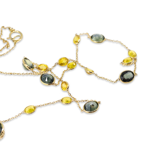 18ct Gold Teal & Yellow Sapphire Necklace