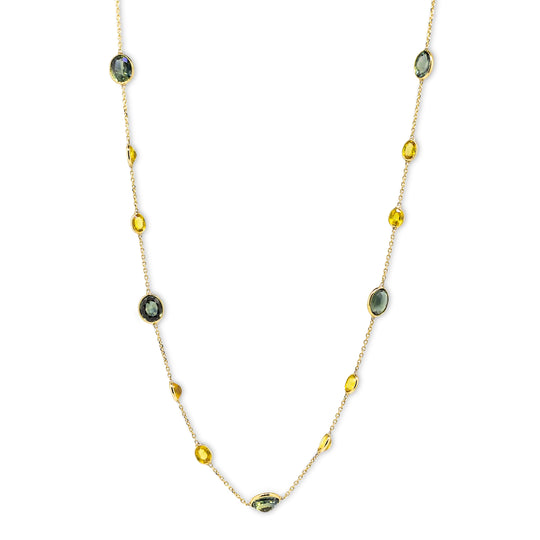 18ct Gold Teal & Yellow Sapphire Necklace