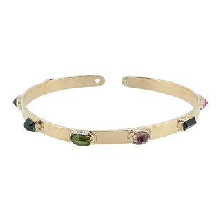 9ct Yellow Gold Tourmaline & Peridot Bangle – Artisan Gemstone Design