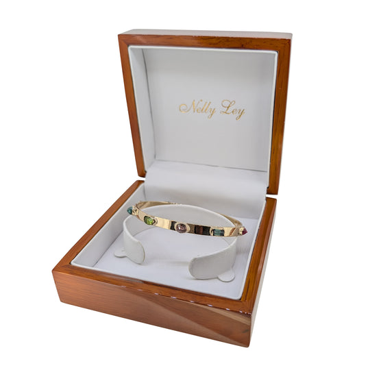 9ct Yellow Gold Tourmaline & Peridot Bangle – Artisan Gemstone Design