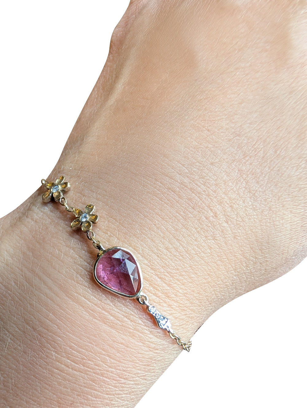 18ct Yellow Gold Tourmaline & Diamond Floral Bracelet – Artisan Jewellery