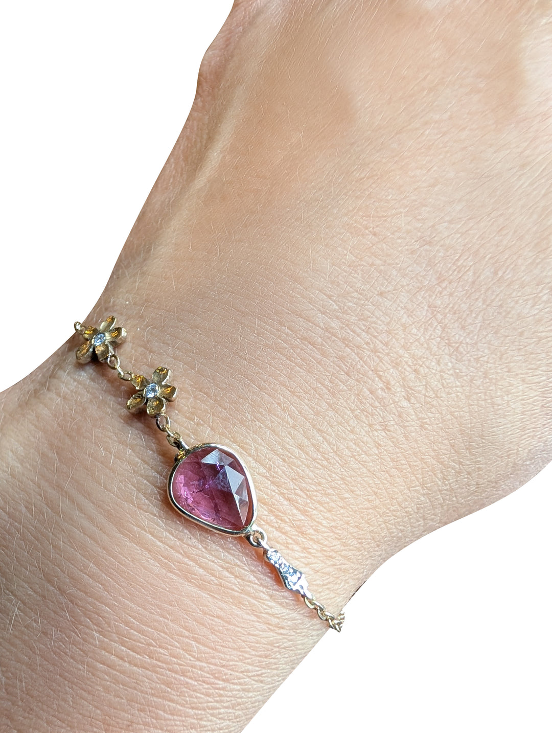 18ct Yellow Gold Tourmaline & Diamond Floral Bracelet – Artisan Jewellery
