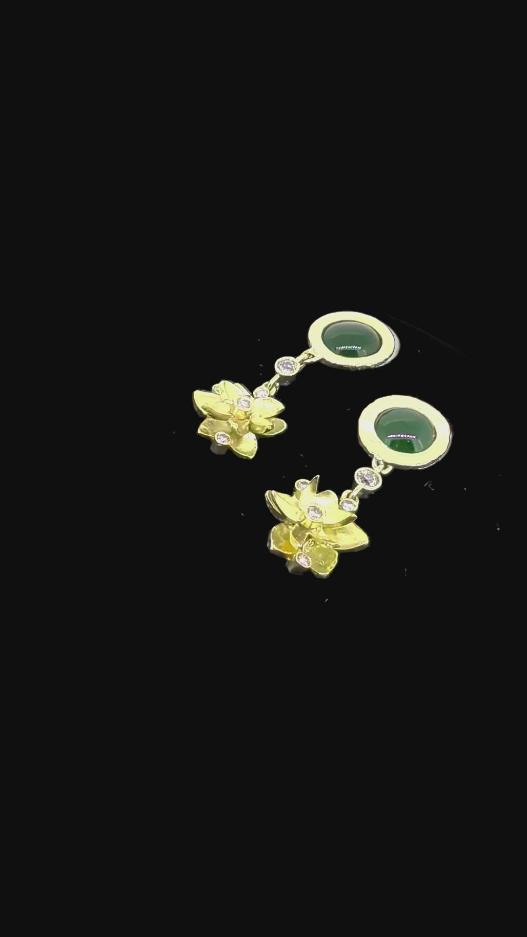 Bespoke 18ct Yellow Gold Lotus Flower Earrings – Diamond & Jade Drop Design