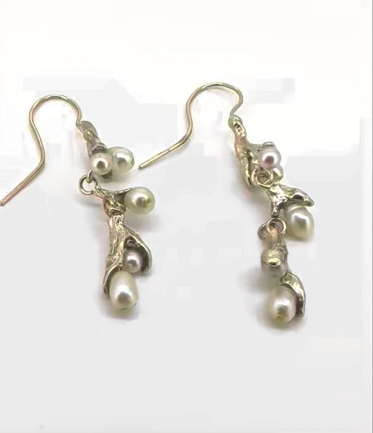 9ct Rose Gold Handcrafted Pussy Willow Earrings with Pearls – Luxury Artisan Design