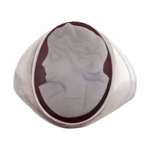 Cameo stone silver signet ring