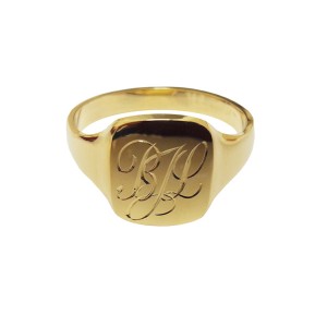 Hand engraved solid gold signet ring